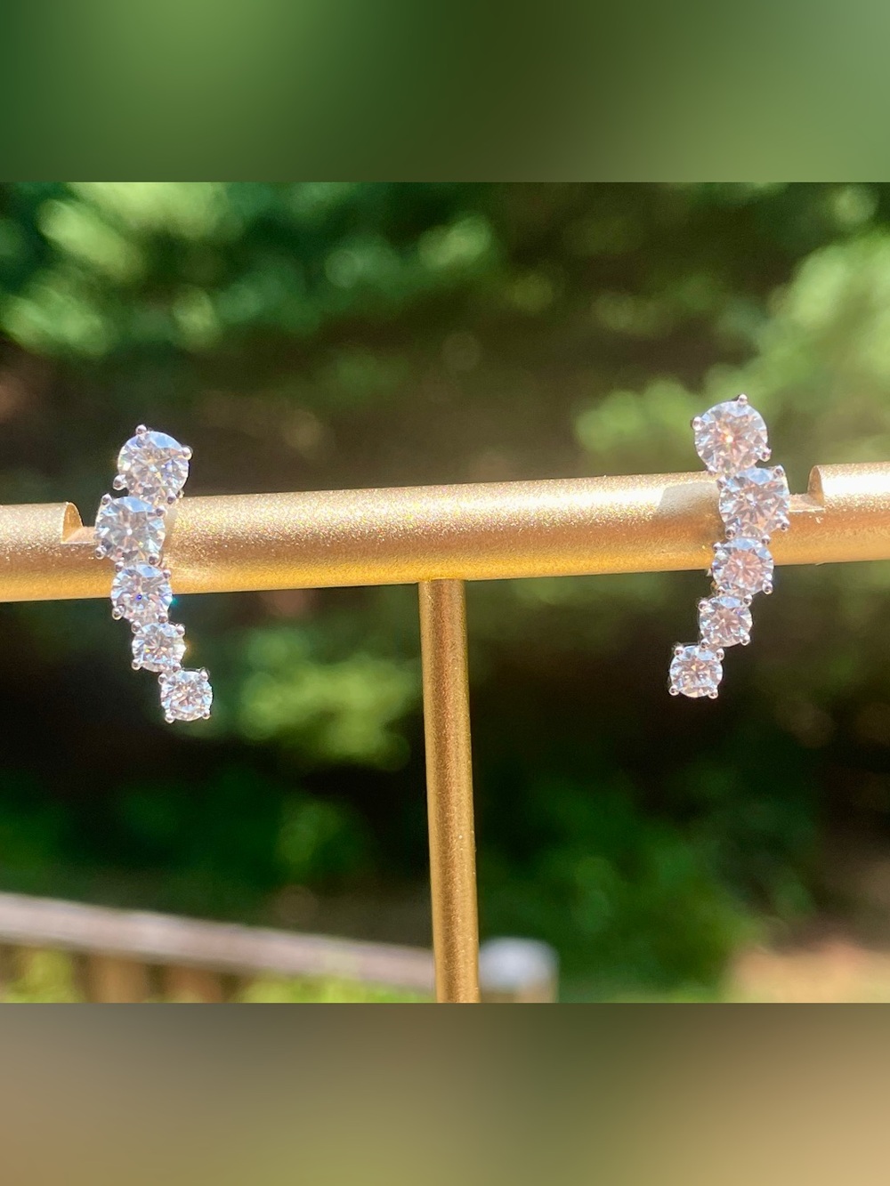 MOISSANITE 1.64CTW DEW ROUND BRILLIANT PLATINUM OVER 925 CLIMBER EARRINGS NWOT